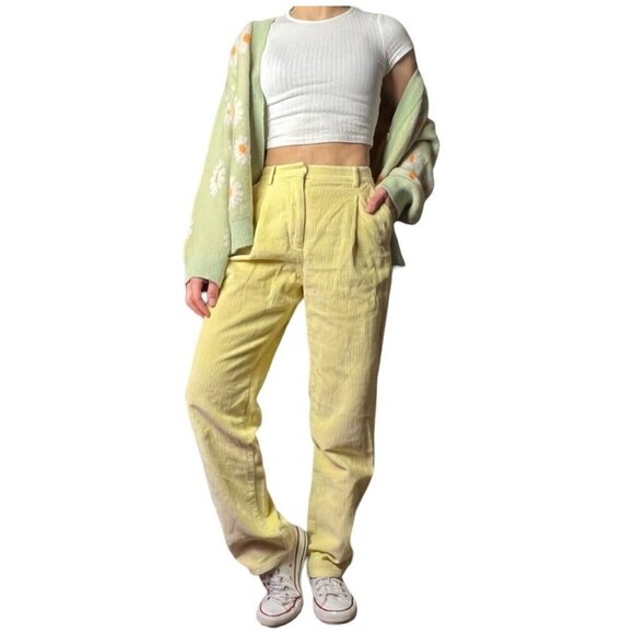 WILFRED Free Cotton Corduroy Yellow High‎ Rise Pleated Pants 10 - Picture 1 of 13